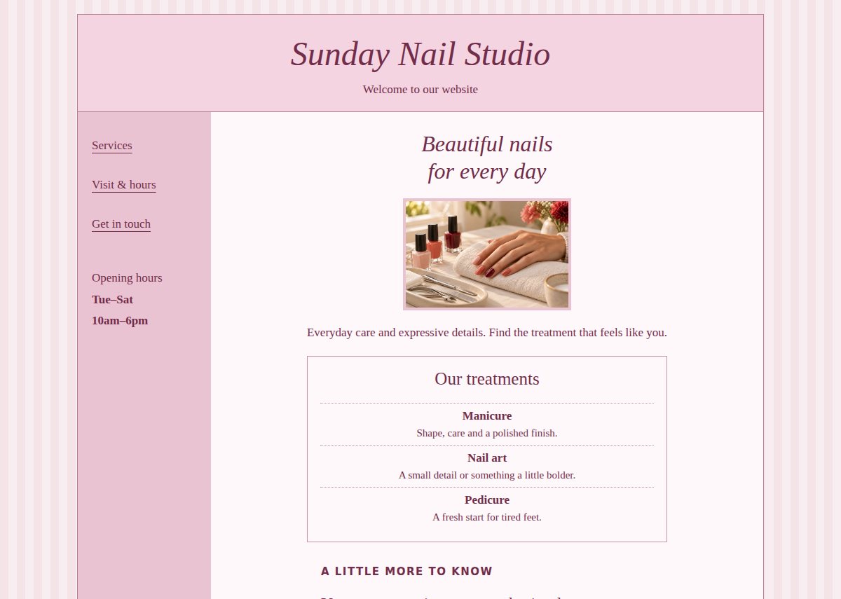 Before: the same Sunday Nail Studio business, with a cluttered layout and less visible contact information.