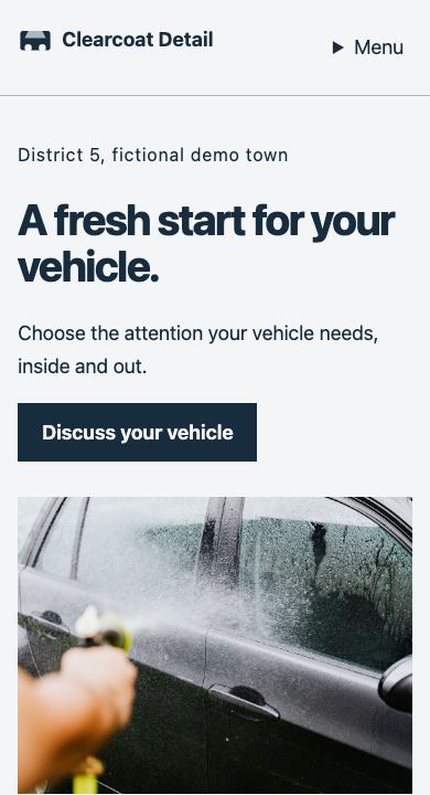 The same home page on a phone.