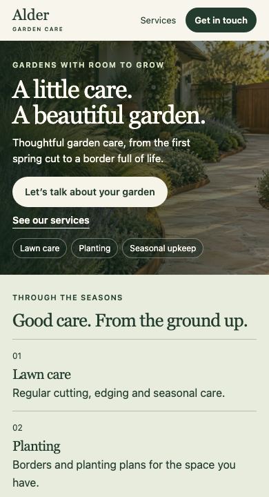The same home page on a phone.