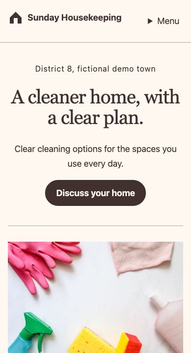 The same home page on a phone.