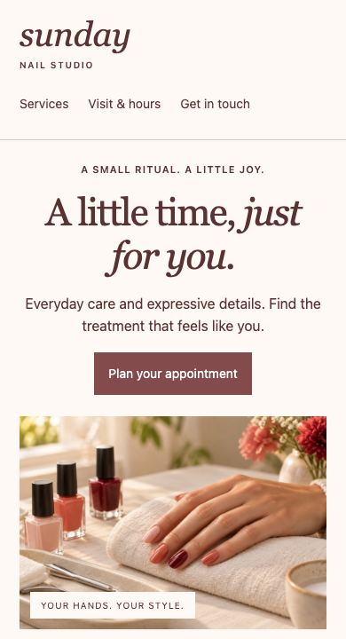 The same home page on a phone.