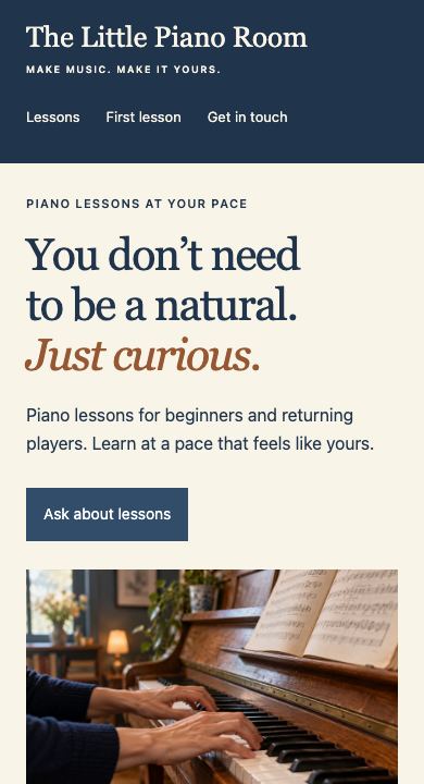 The same home page on a phone.